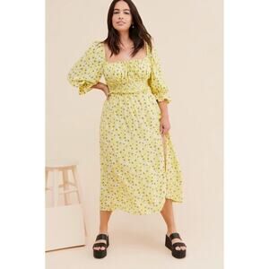For Love and Lemons Chrysanthemum Midi Dress in Lemonade Sz L